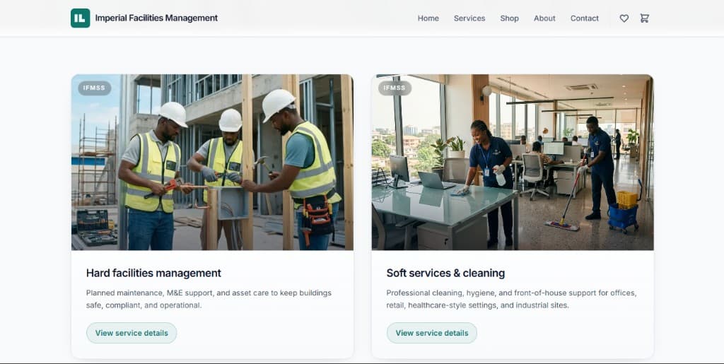 Service cards — hard facilities management and soft services & cleaning