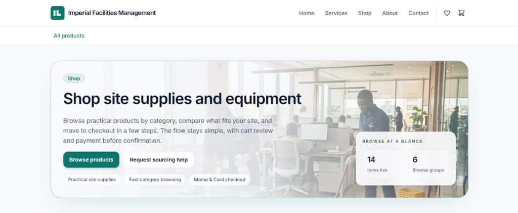 Shop landing — site supplies, equipment, and browse CTAs